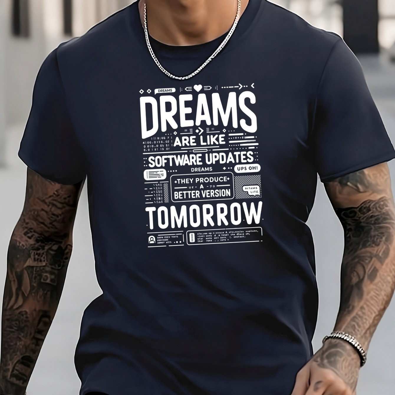 Men's Stylish Letters Pattern Shirt Casual Breathable Crew Neck Tee Top
