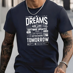 Men's Stylish Letters Pattern Shirt Casual Breathable Crew Neck Tee Top