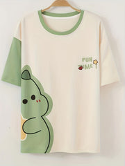 Cartoon Print Pajama Set Short Sleeve Top & Shorts