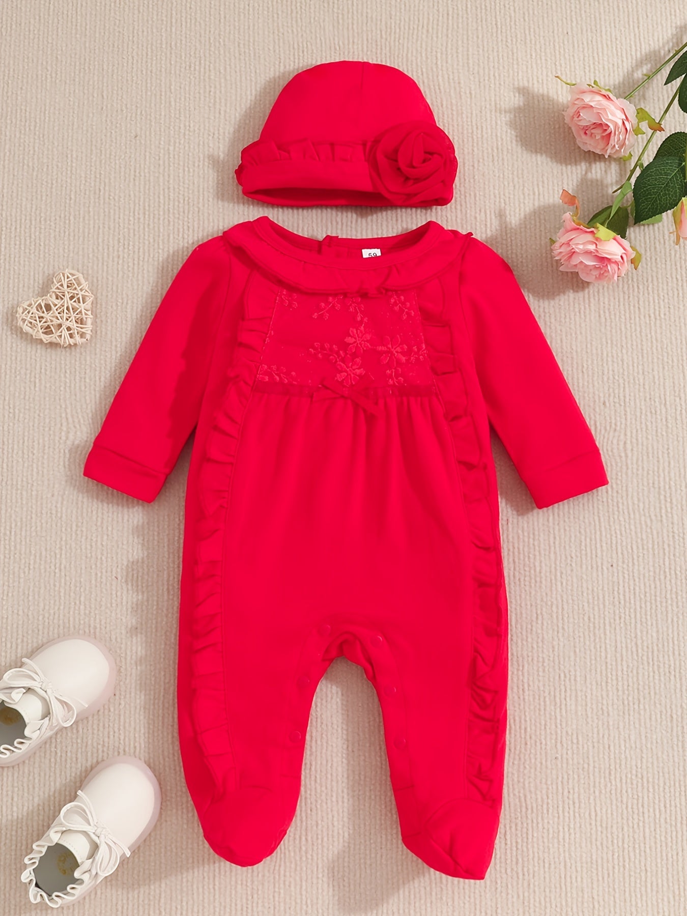 Baby Girls Cotton Footies Footed Jumpsuit Hat Ruffle Long Sleeve Romper