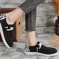 Leopard Print Canvas Lace Up Sneakers Lightweight Outdoor Shoes