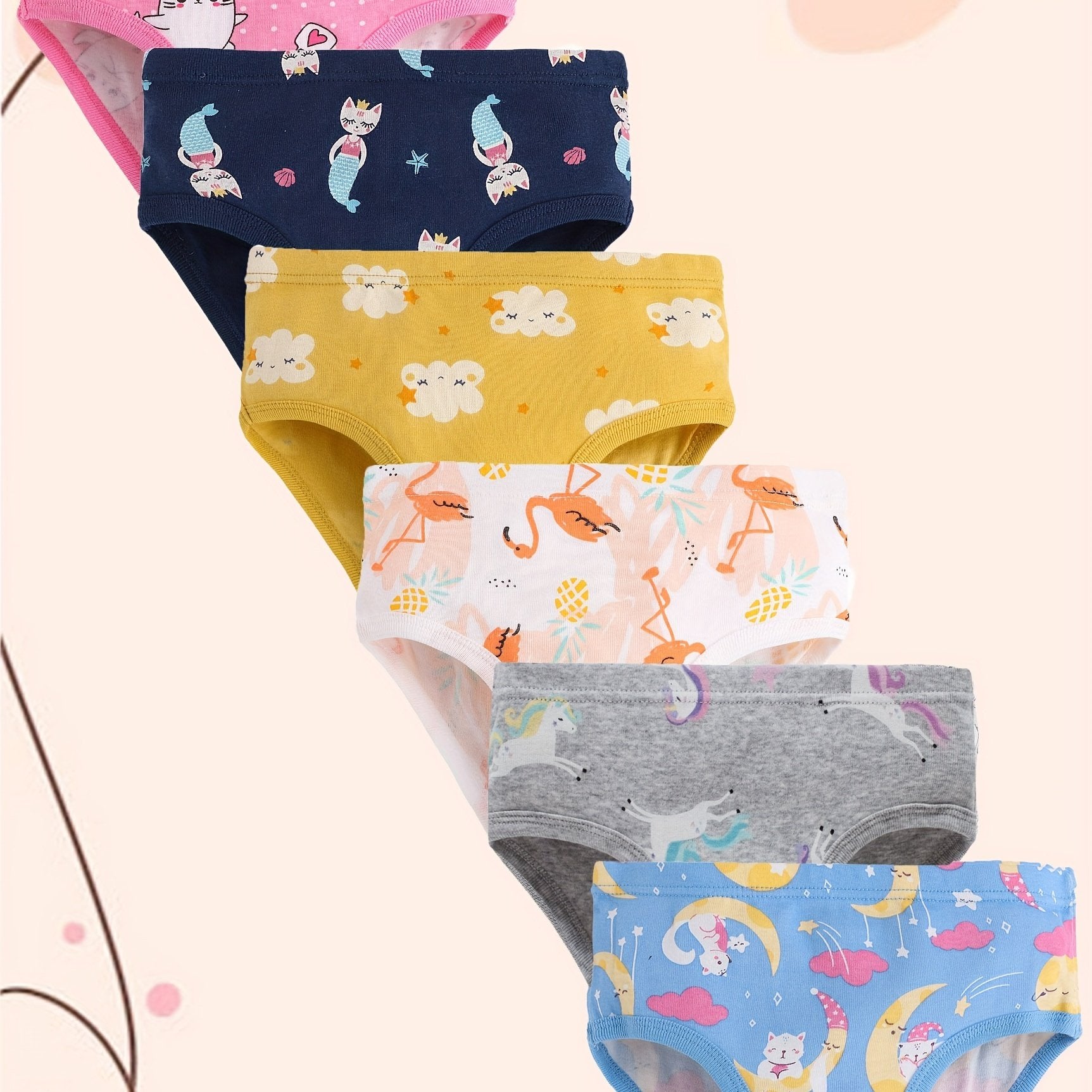 6pcs Girl's Triangle Panties Multiple Colors Elastic Waist Shorts 100 Cotton