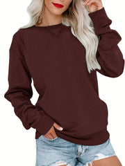 Solid Crew Neck Long Sleeve Sweatshirt for Women