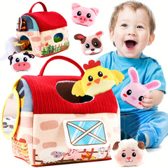 Barn with Stuffed Farm Animals Rattle Crinkle Paper Mirror Toys for Kids
