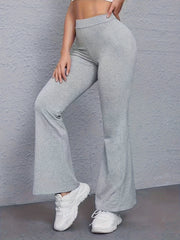 Solid High Rise Flared Leg Pants