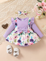 Baby Girls Floral Romper Headscarf Set