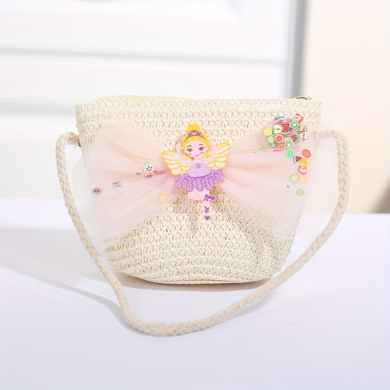Handwoven Children's Fairy Bow Decor Crossbody Bag