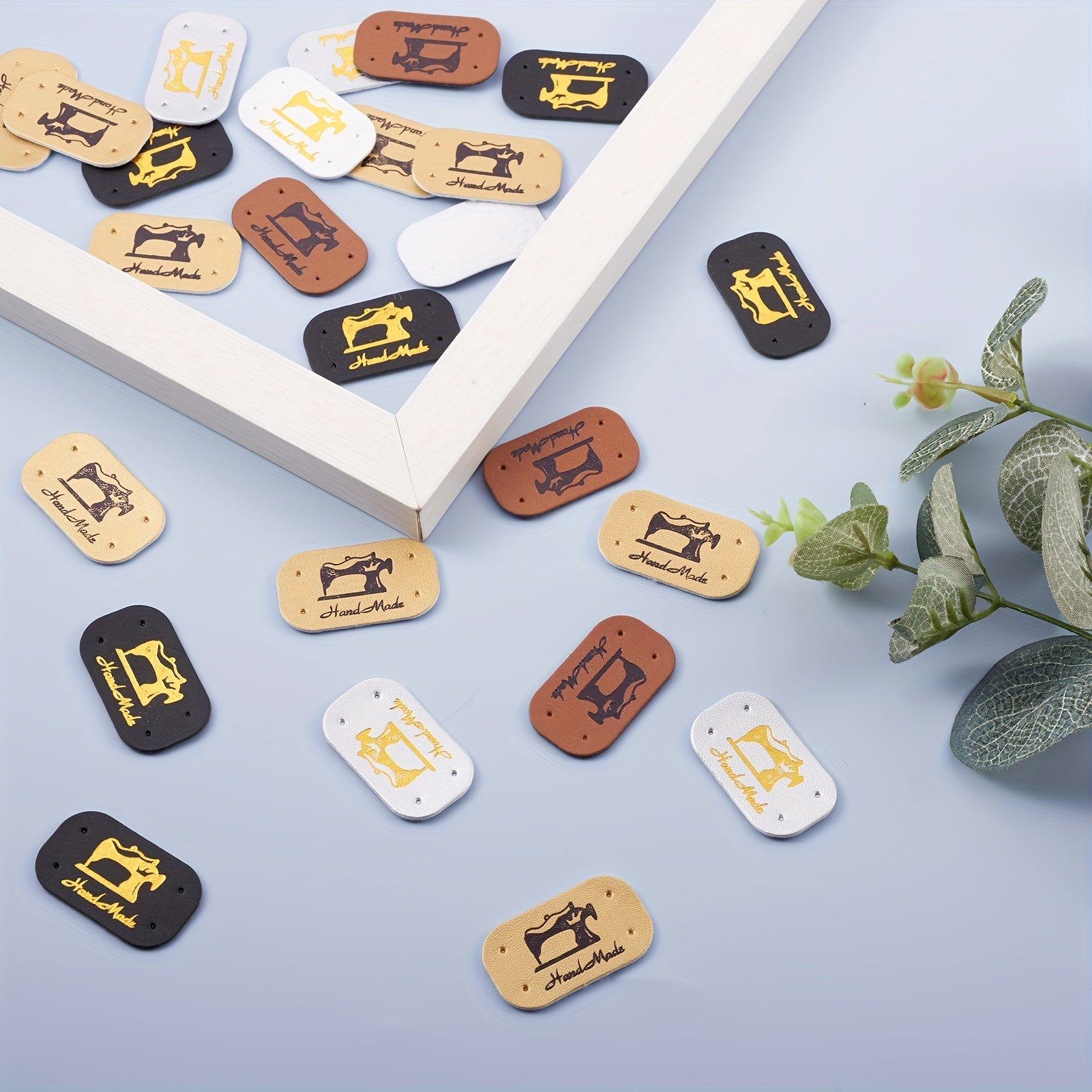 50pcs Leather Labels Sewing Labels Clothing Tags 21x38mm Embossed Mixed