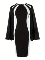 Cape Sleeve Dress Crew Neck Slim Dress for Spring & Summer