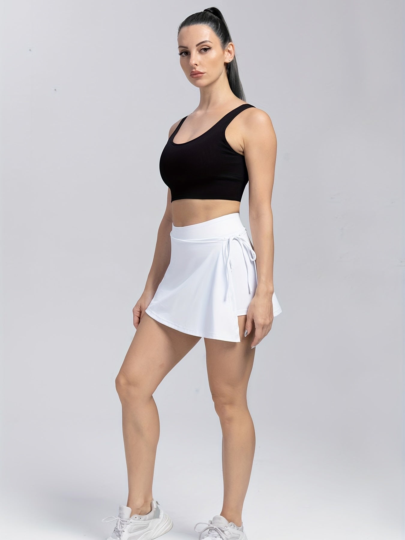 Women's Solid Double Layer Tennis Skirt for Running & Yoga
