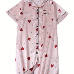 Nightdress Women's Plus Satin Heart & Letter Print Sleep Dress