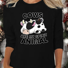 Cow Print Lounge Top Long Sleeve Crew Neck Women's Sleepwear
