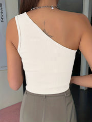One Shoulder Solid Top Sexy Versatile Summer Slim Sleeveless