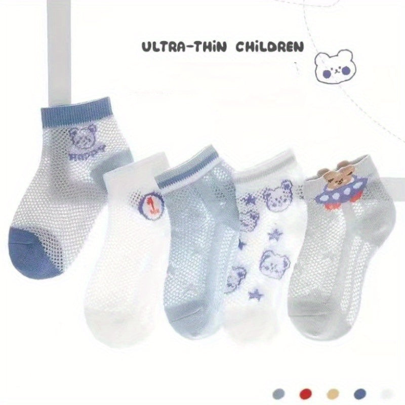 5 Pairs Kids Cartoon Bear Pattern Crew Socks