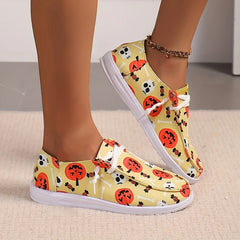 Halloween Pumpkin Print Flat Lightweight Skate Shoes