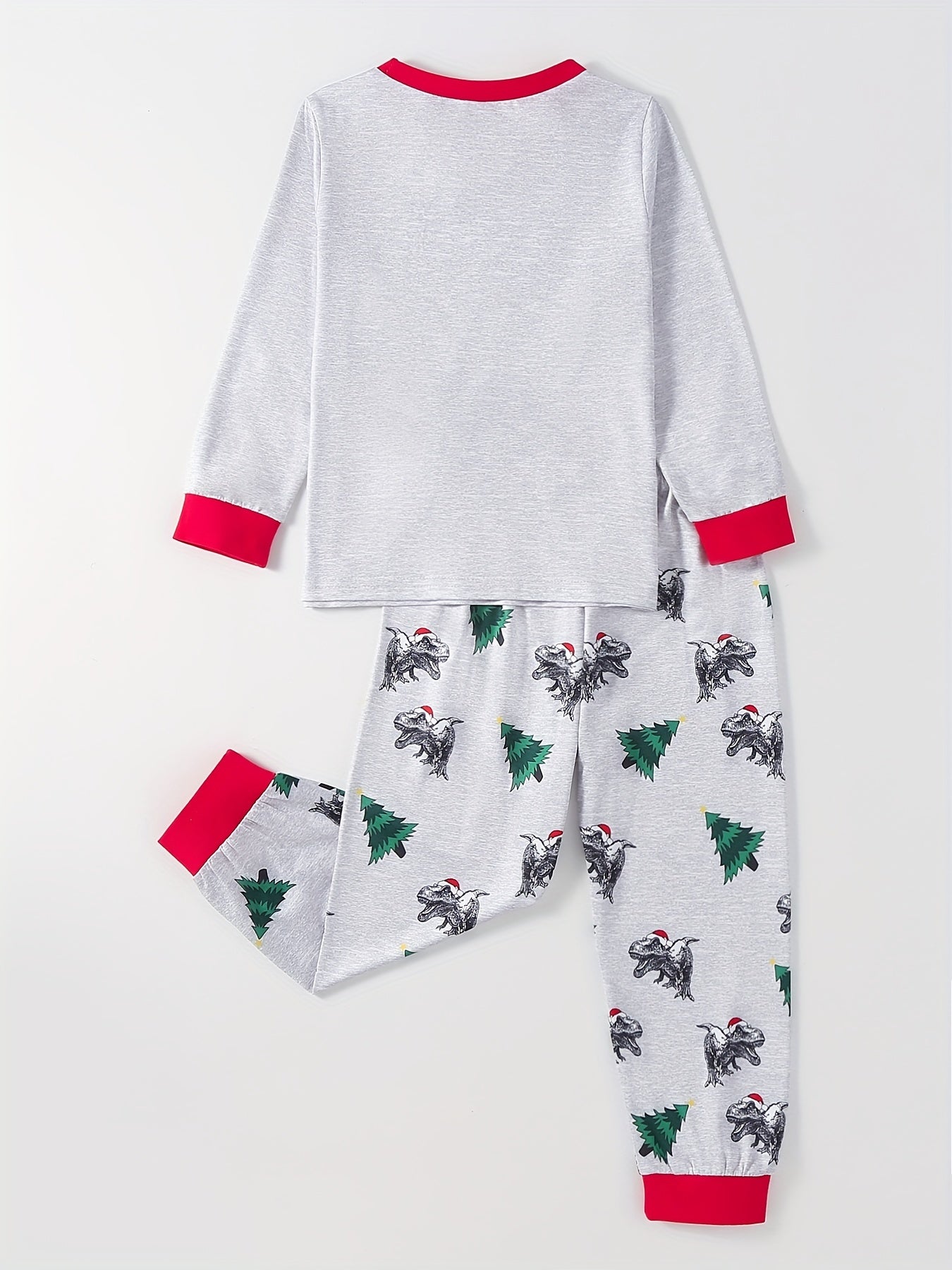 Boys 2pcs Dino & Xmas Tree Print Pajama Set Long Sleeve Top & Pants