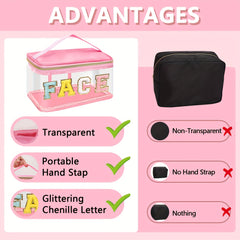 Chenille Letter Clear Makeup Bag Waterproof Glitter Cosmetic Handbag
