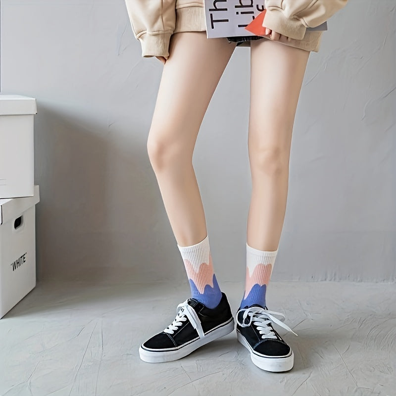 Colorblock Funny Pattern Mid Tube Socks Women's