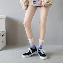 Colorblock Funny Pattern Mid Tube Socks Women's