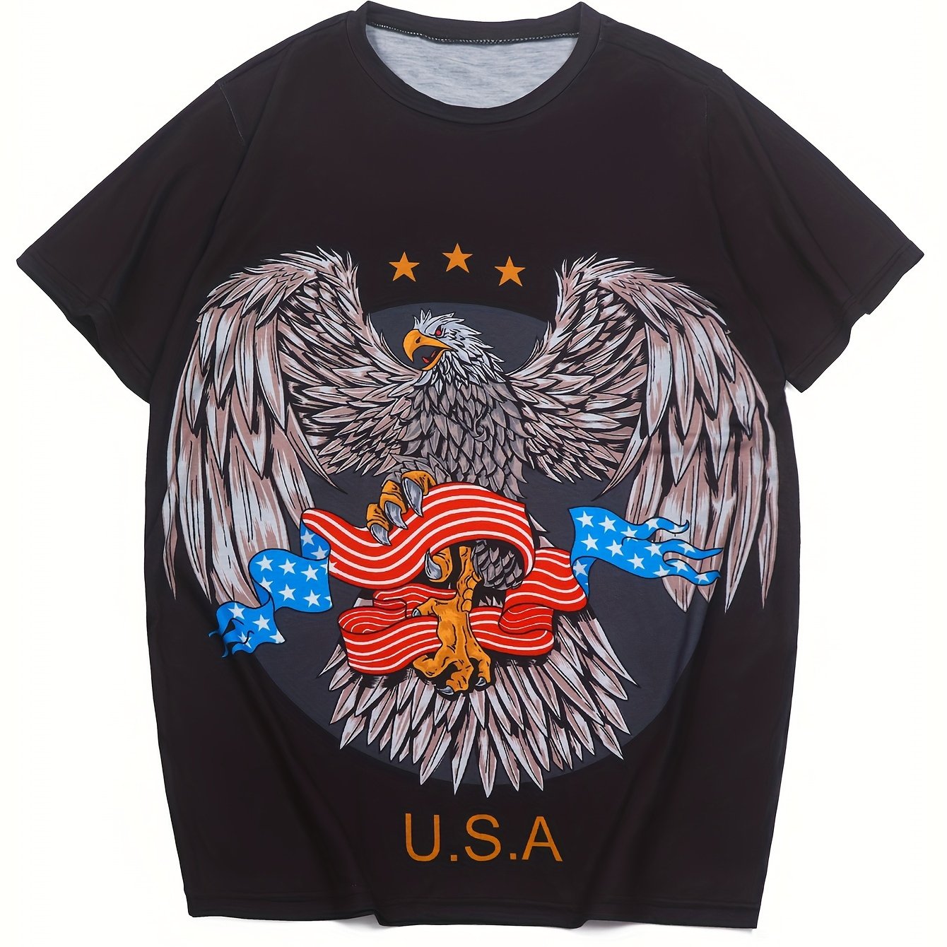 Men's American Flag Letter Print T-shirt Casual Comfy Crew Neck