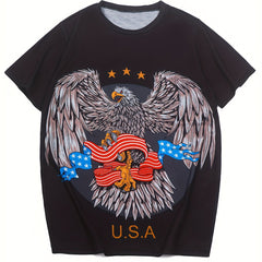 Men's American Flag Letter Print T-shirt Casual Comfy Crew Neck