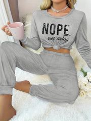Letter Print Pajama Set Long Sleeve Top & Pants