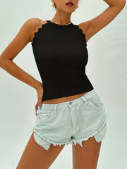 Summer Women's Solid Crew Neck Knitted Tank Top