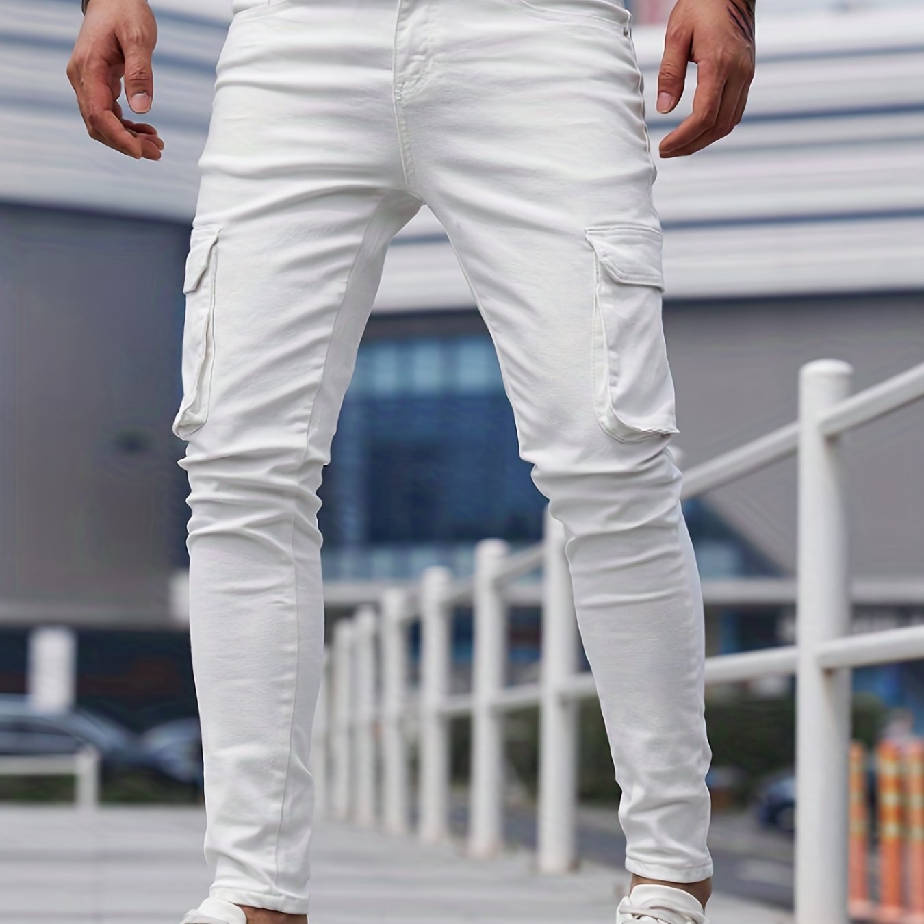 Men's Slim Fit Flap Pocket Jeans Casual Street Style Denim Pants