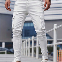 Men's Slim Fit Flap Pocket Jeans Casual Street Style Denim Pants