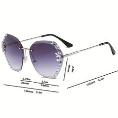 Oversized Rhinestone Sunglasses Gradient Lens Rimless Eyewear