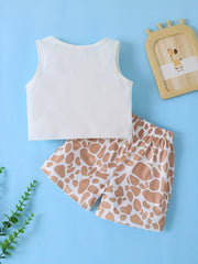 2pcs Giraffe Graphic Tank Crop Top & Shorts Set for Toddler Girls