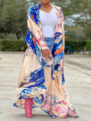 Floral Print Long Sleeve Maxi Cover Up