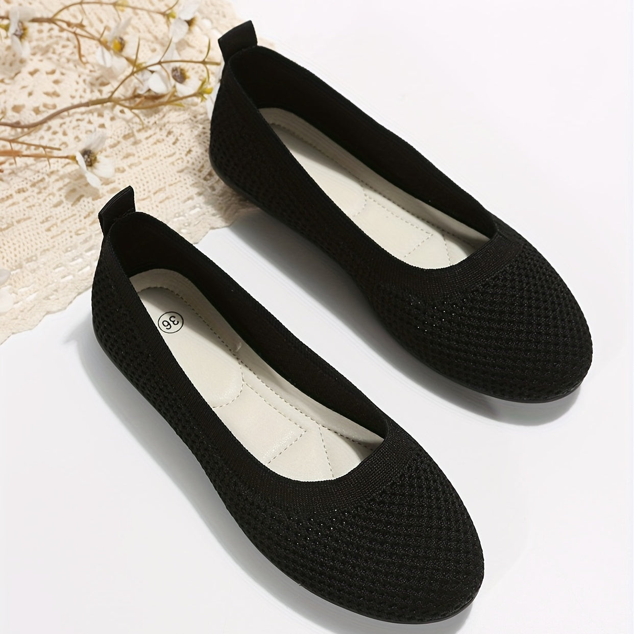 Women's Comfortable Knit Flat Shoes Soft Sole Casual Walking Flats