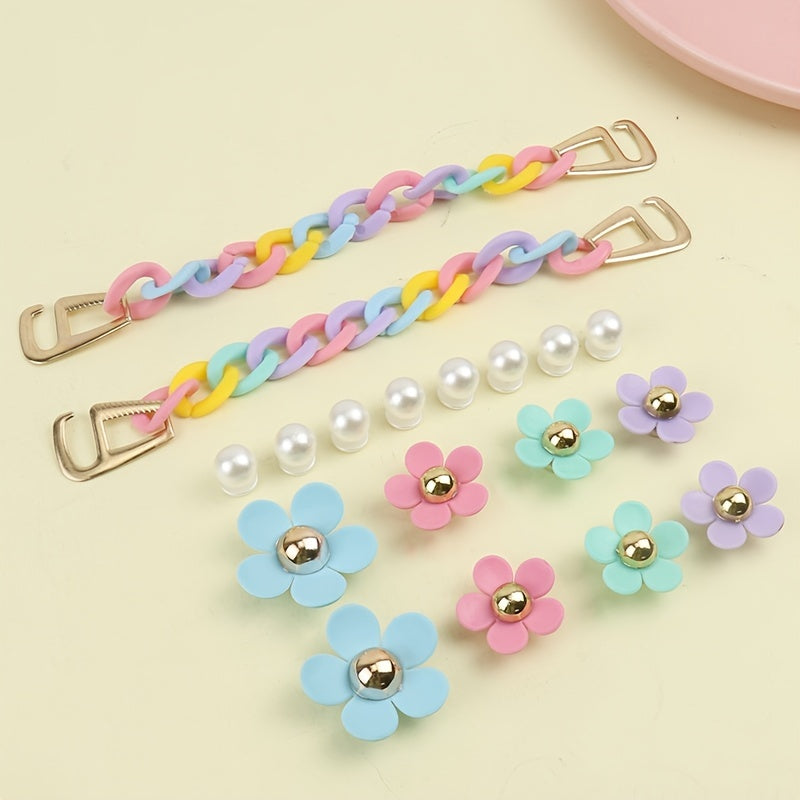 Colorful Flower Faux Pearls Shoe's Accessory Ornaments Set