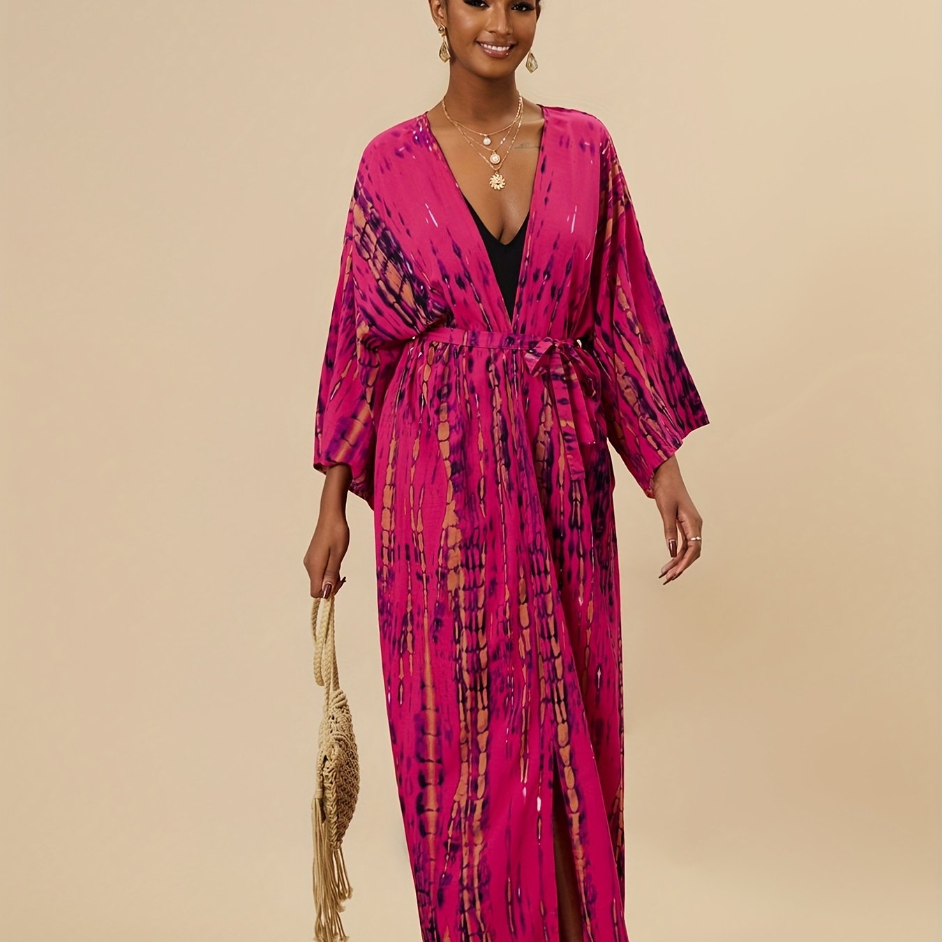 Tie Dye Long Sleeve Boho Cover Up Robe
