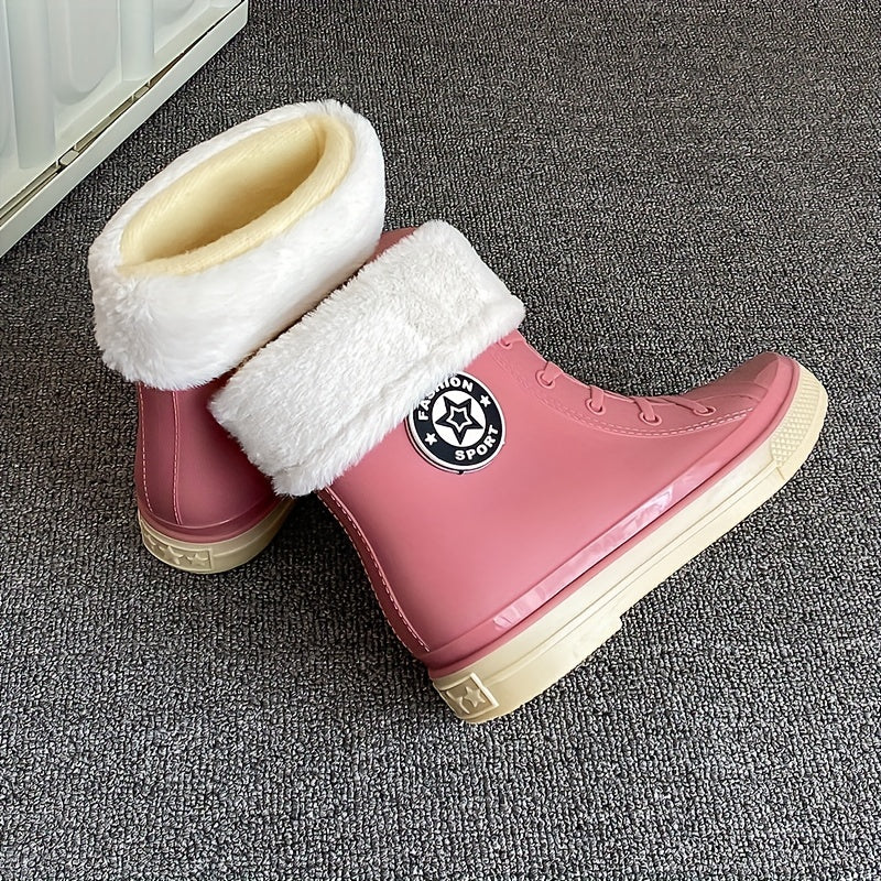 Women's Waterproof Fleece Liner Lace Up Rain Boots