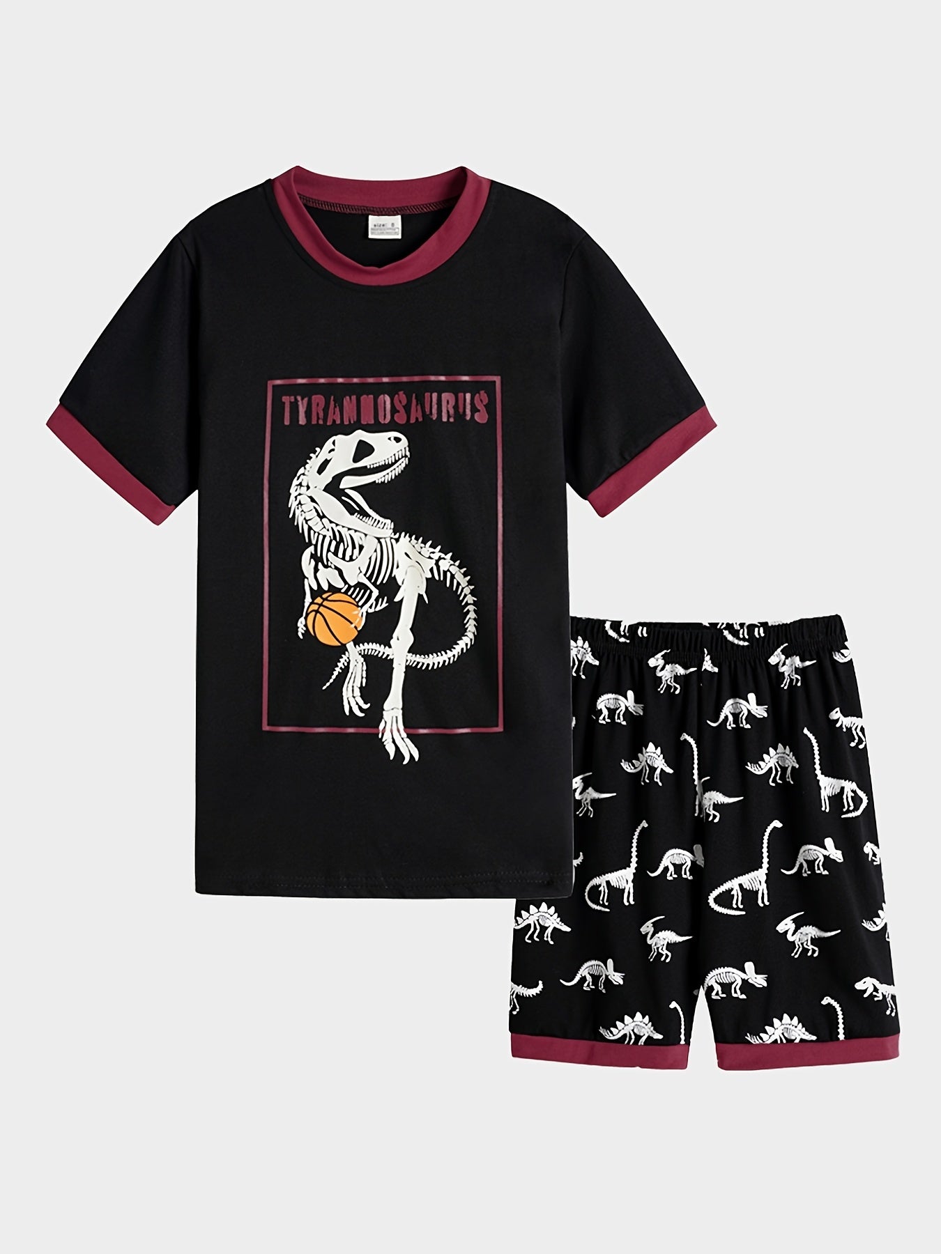 Boys Luminous Dino Skull Basketball Pajamas Set
