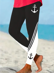 Anchor Print Skinny Leggings Stretchy Leggings Women's Clothing