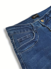Flare Leg Jeans Women's Washed Button Fly Medium Stretch Casual Jeans