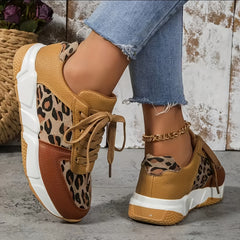 Leopard Print Sports Shoes Colorblock Running Platform Sneakers