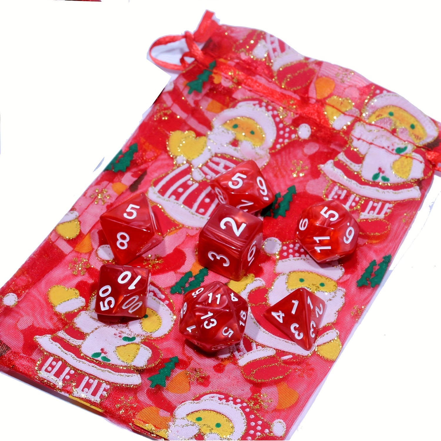 7pcs Christmas Themed Polyhedral Dice Set for Board Game - Holiday Birthday Gift