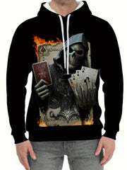 Y2K Skull Poker Print Hoodie Mens Autumn Winter