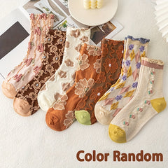 7 Pairs Floral Print Socks Comfy & Mid Tube Socks Women's Stockings