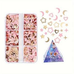 6 Styles Pink Star Moon Love Heart Glitter Flakes UV Epoxy Resin Filler