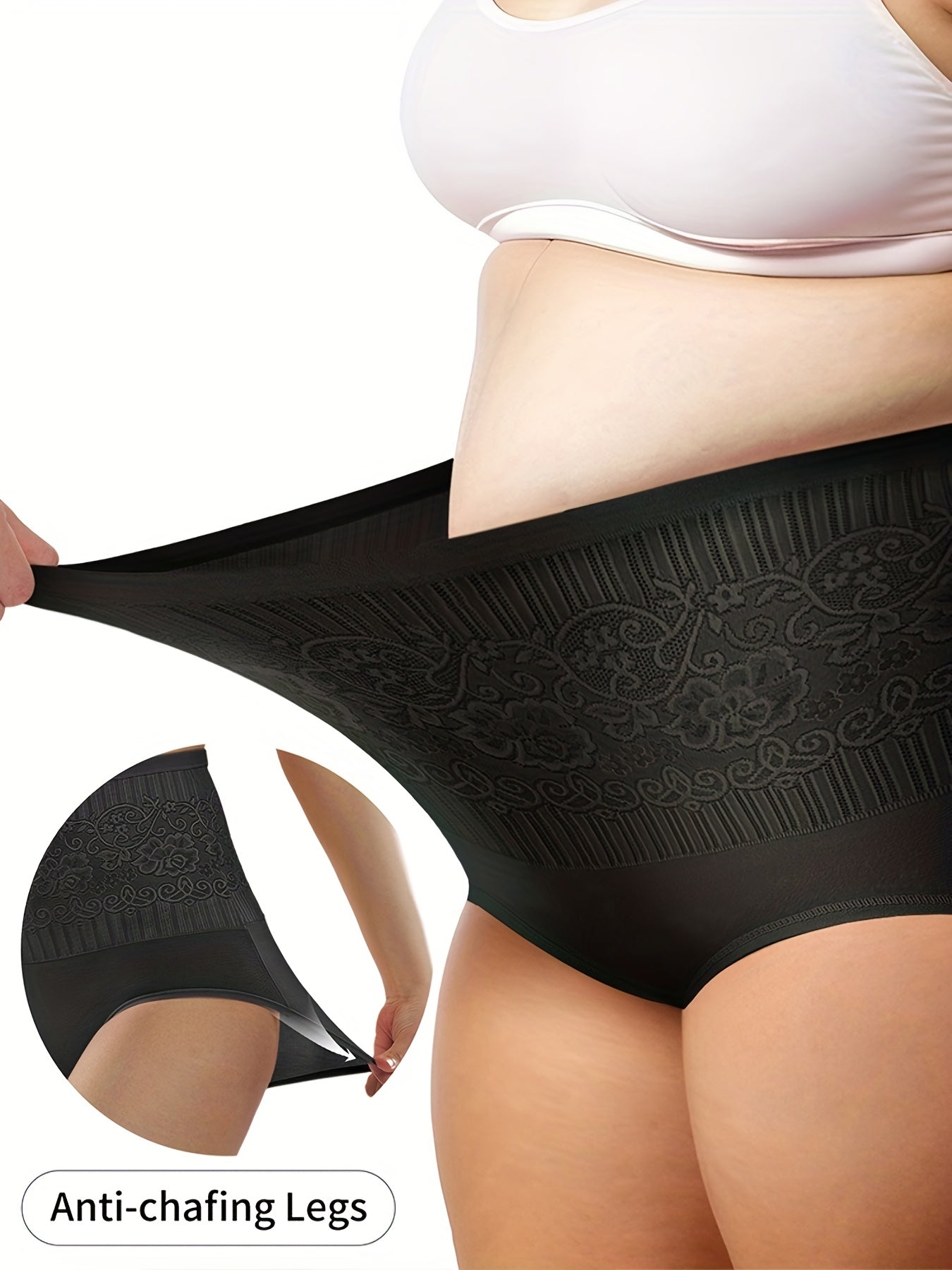 3 Pk Women's Plus Size Colorblock Print Panties Set Tummy Control