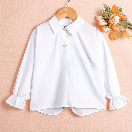 Girls V neck Loose Long Sleeves Button Shirts