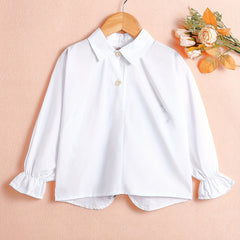 Girls V neck Loose Long Sleeves Button Shirts