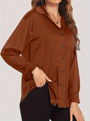 Casual Blouse Women's Solid Satin Button Up Long Sleeve Blouse