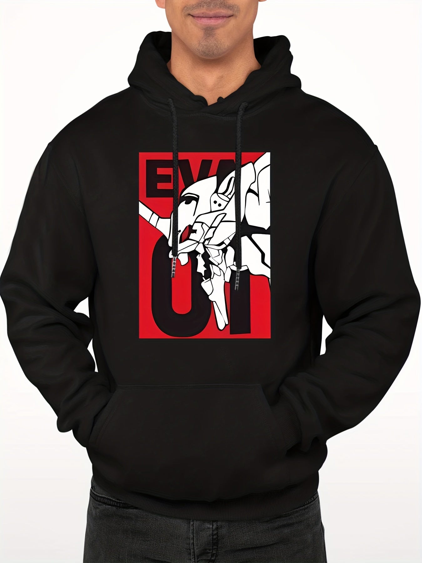 Men's Casual Mechanical Monster Print Hooded Sweatshirt