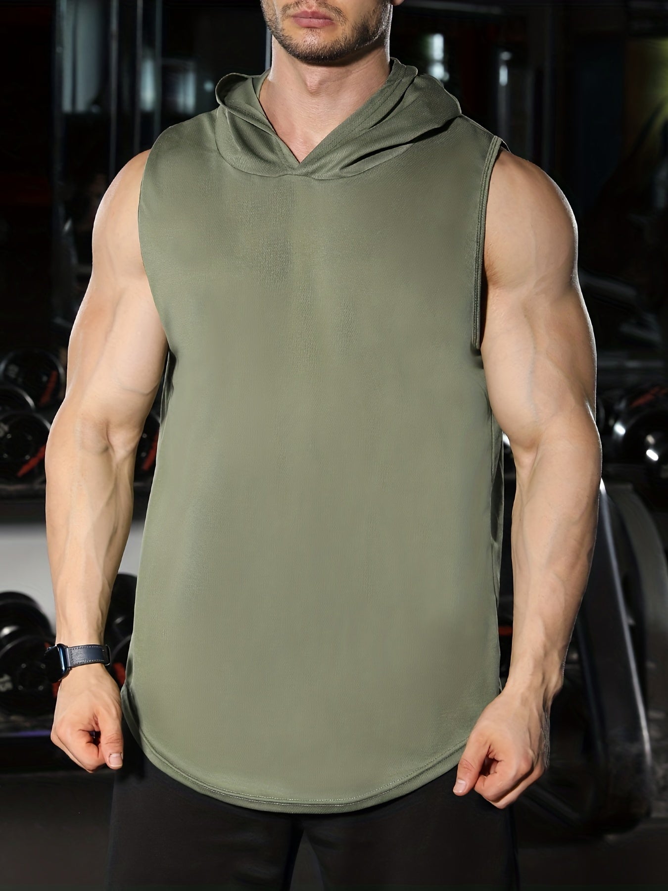 Men's Summer Sleeveless Hooded Tank Top Stretch Breathable Active Loose Fit